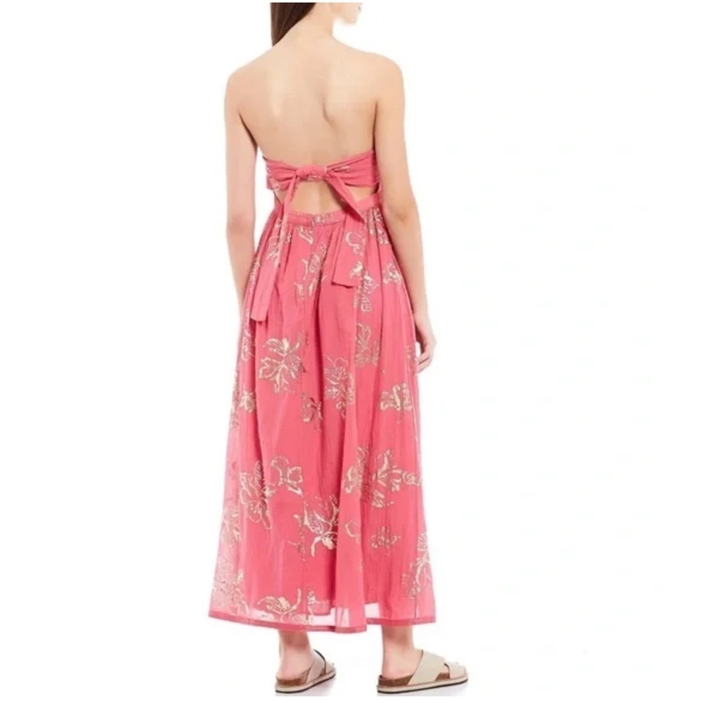 Free People Baja Babe Midi Dress Pink Gold Foil Sleeveless Medium EUC - Picture 2 of 8